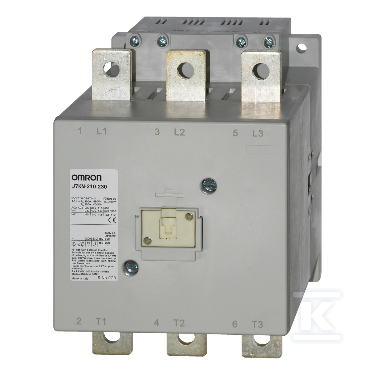 Stycznik 3-biegunowy 110 kW, 210 A AC3 - J7KN-210 400