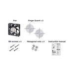 Wentylator osiowy DC, plastikowe łopaty, ramka 120x25, niska prędkość, 2×osłony palcowe, 4לruby M4×40 mm, 4×nakrętki M4, R89F-DS1225L-S2