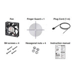 Wentylator osiowy AC, plastikowe łopaty, ramka 92x38, niska prędkość, 1×osłona palcowa, 4לruby M4×55 mm, 4×nakrętki M4, kabel złączowy 1 m, R89F-MS0938LP-S1