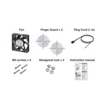 Wentylator osiowy AC, plastikowe łopaty, ramka 92x38, niska prędkość, 2×osłona palcowa, 4לruby M4×55 mm, 4×nakrętki M4, kabel złączowy 1 m, R89F-MS0938LP-S2