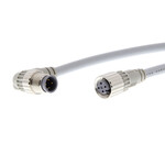 Kabel złączami na obu końcach, gniazdo M12 proste (żeńskie), wtyczka M12 pod kątem prostym (męska), 4-polowy, kod A, kabel robotowy z PVC ognioodpornym, IP67, 5?m, XS2W-D423-G81-F