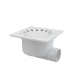 Kratka ściekowa 150×150/50 mm odpływ boczny, kratka biała, syfon mokry APV15