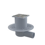 Kratka ściekowa 105×105/50 mm odpływ boczny, kratka nierdzewna, syfon mokry APV101