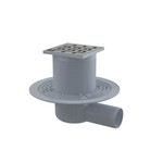 Kratka ściekowa 105×105/50 mm odpływ boczny, kratka nierdzewna, syfon mokry APV102