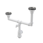 Syfon zlewu dwukomorowego dwupoziomowego z przyłączem, sitka nierdzewne DN115 A454P