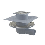Kratka ściekowa 105×105/50 mm odpływ boczny, kratka nierdzewna, kołnierz nierdzewny, dwa poziomy izolacji, kombinowany syfon SMART APV1324