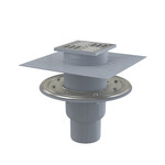 Kratka ściekowa 105×105/50/75 mm odpływ pionowy, kratka nierdzewna, kołnierz nierdzewny, dwa poziomy izolacji, kombinowany syfon SMART APV2324
