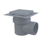 Kratka ściekowa 150×150/110 mm odpływ boczny, kratka szara, dwa poziomy izolacji, syfon mokry APV10
