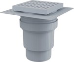 Sewage grate 150×150/110 mm vertical drain, gray grate, two levels of insulation, wet siphon