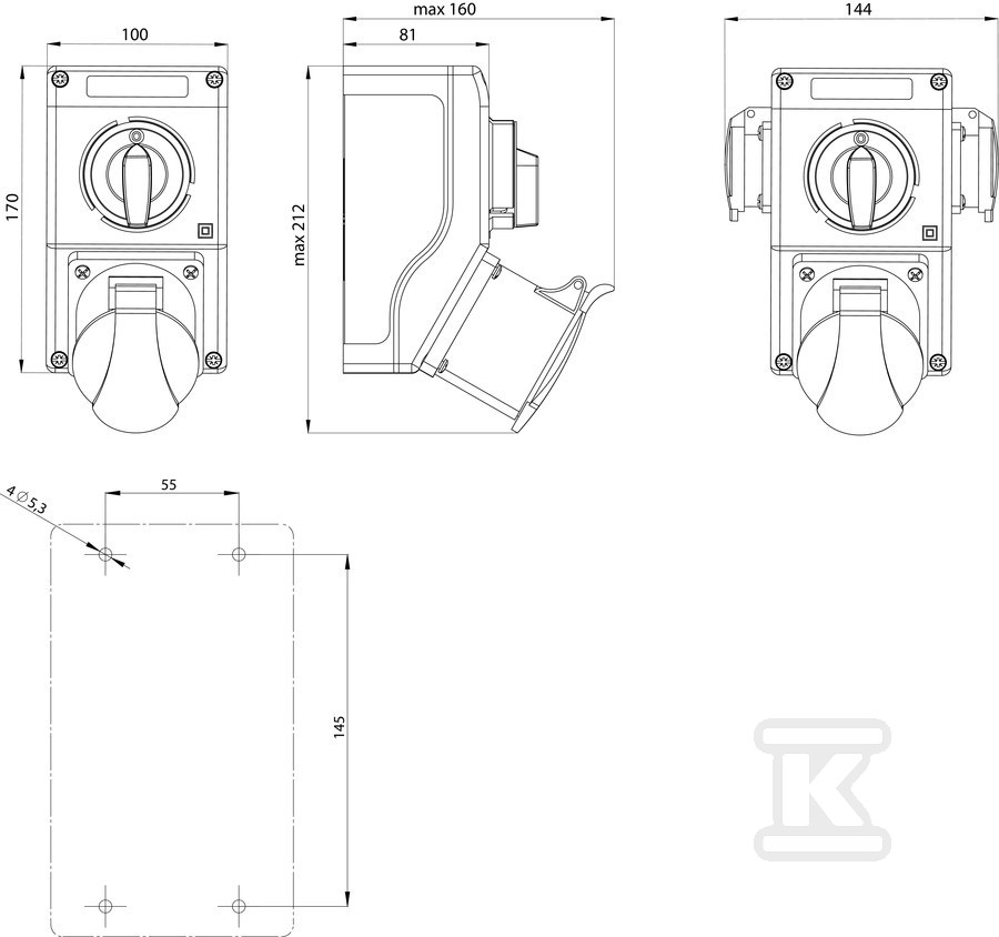 Installation kit IP44 0-I, 16 - ZI23\R211