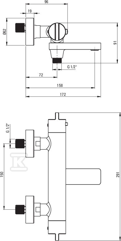 Bateria wannowa termostatyczna, chrom - BCH_01BT