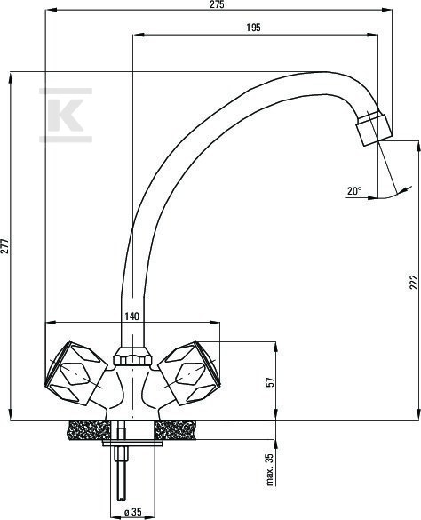 Bateria zlewozmywakowa Teno, chrom - BON_060D