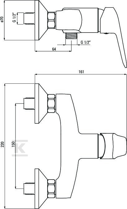 Bateria prysznicowa ścienna Boro, chrom - BMO_040M