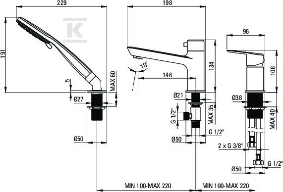 Bateria wannowa 3-otworowa Arnika, - BQA_013M