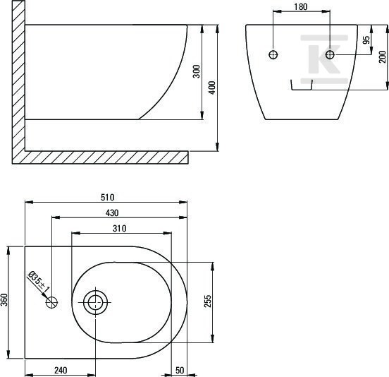 Bidet wiszący Peonia, nero - CDE_NBPW