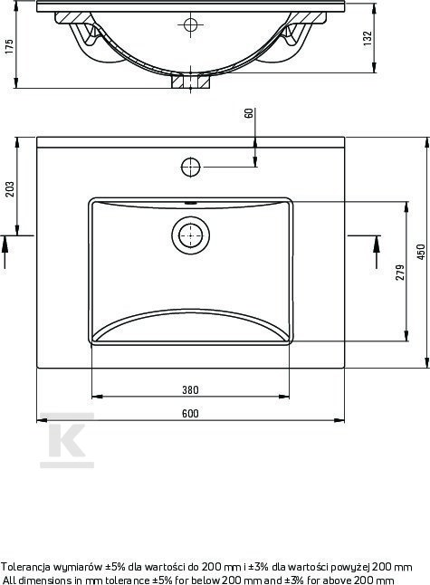 Umywalka ceramiczna wpuszczana w blat - CDI_6U6M