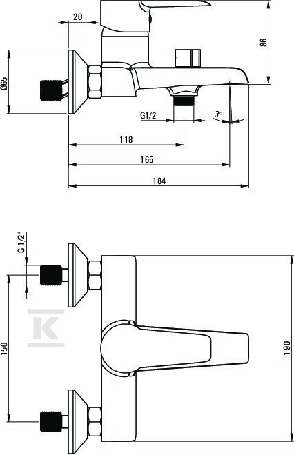 Corio wall-mounted bathtub tap, chrome - BFC_010M