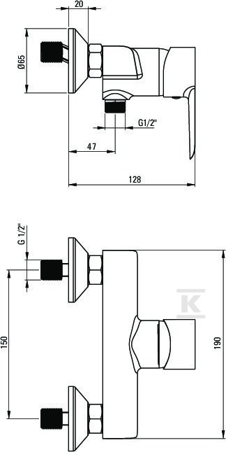 Corio wall-mounted shower tap, chrome - BFC_040M