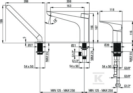 Bateria wannowa 3-otworowa Hiacynt, - BQH_013M