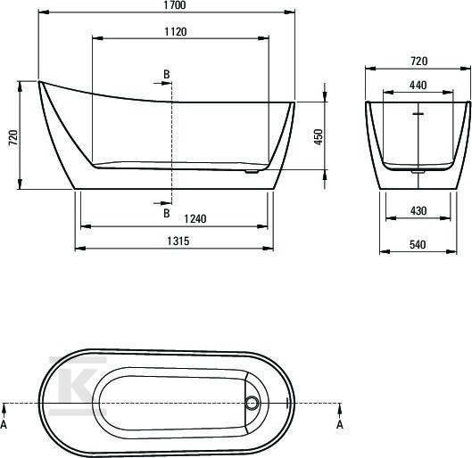 Free-standing oval acrylic bathtub - - KDA_017W