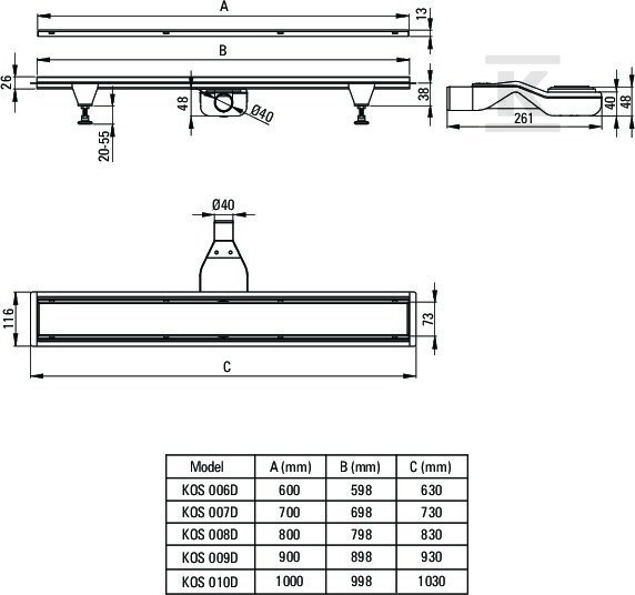 Odpływ liniowy podłogowy 80 cm - - KOS_N08D