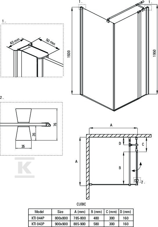 Kabina prysznicowa kwadratowa Cubic 90 - KTI_043P