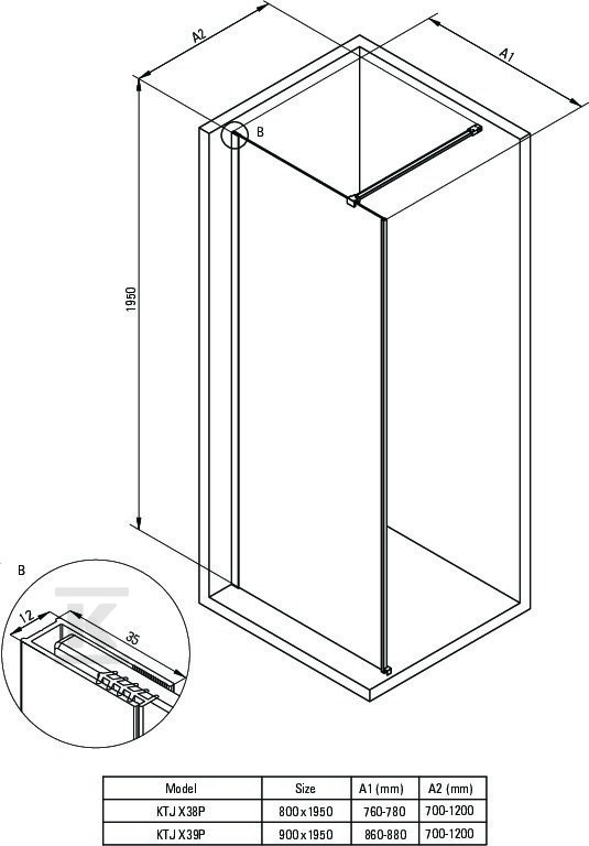 Ścianka prysznicowa walk-in 80 cm - - KTJ_N38P