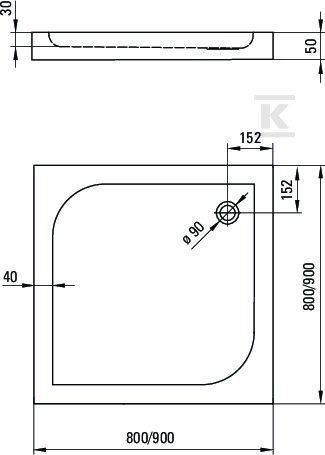 Square acrylic shower tray, 3 cm deep, - KTK_042B