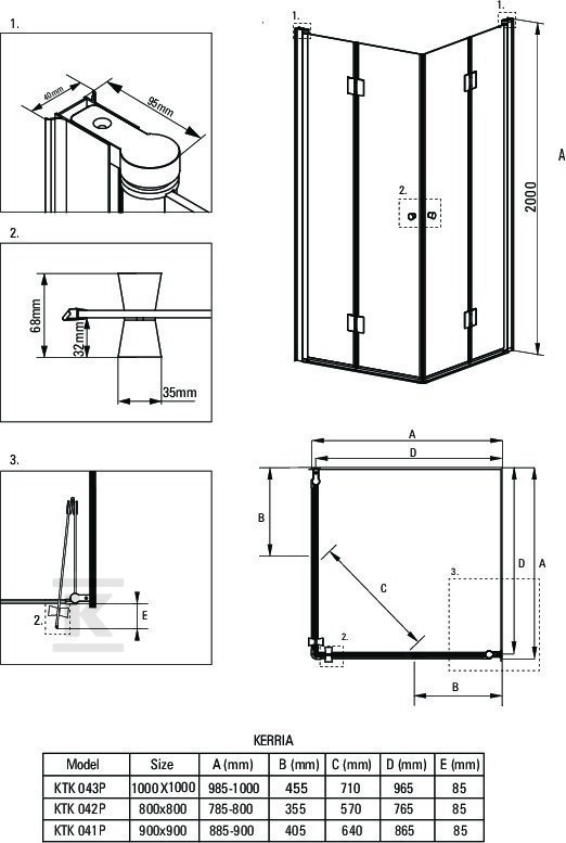 KERRIA square shower enclosure, - KTK_042P