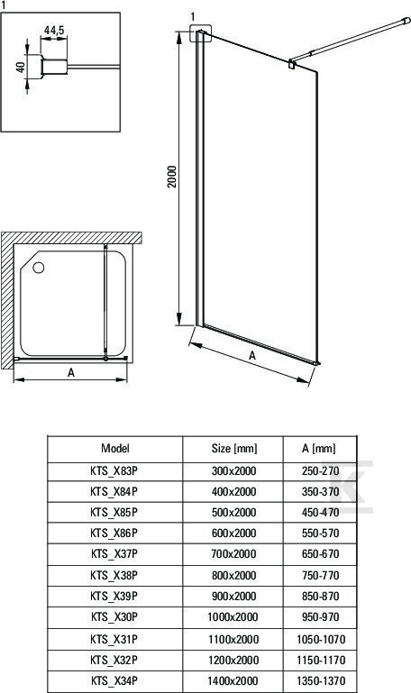 Ścianka prysznicowa / walk-in systemu - KTS_039P