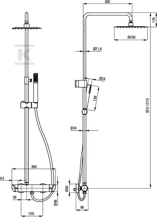 Deszczownica z baterią prysznicową - NAC_01QK