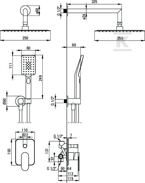 CASCADA chrome Alpinia concealed shower - NAC_09LP