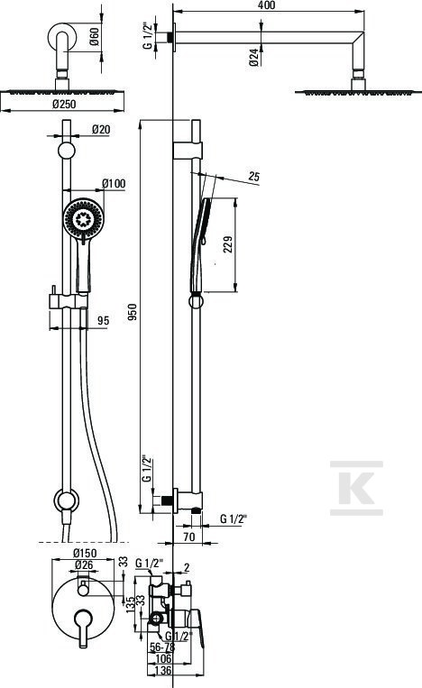 Komplet podtynkowy natryskowy ARNIKA - NAC_06QP