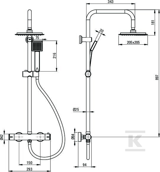 Deszczownica z baterią termostatyczną - NBJ_051T