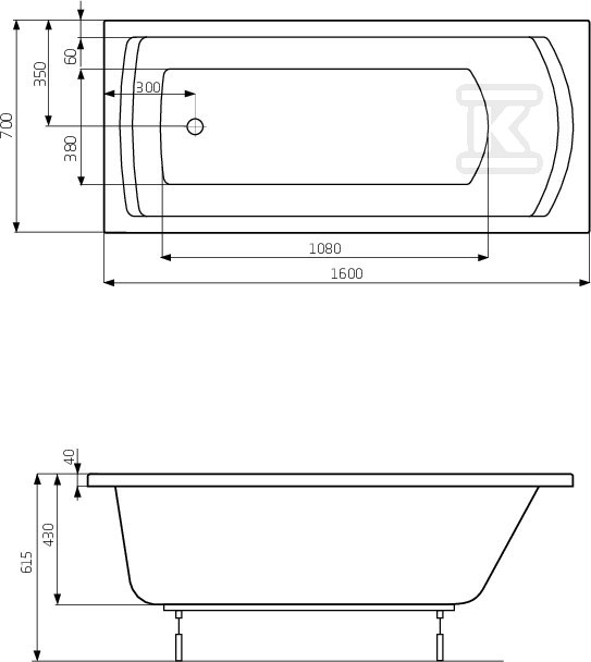 White Legs Linea 1600X700 bathtub - A24T018000