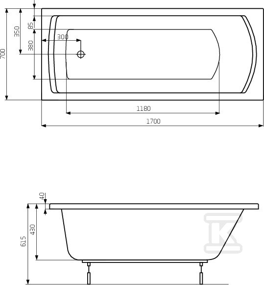 White Legs Linea 1700X700 bathtub - A24T034000