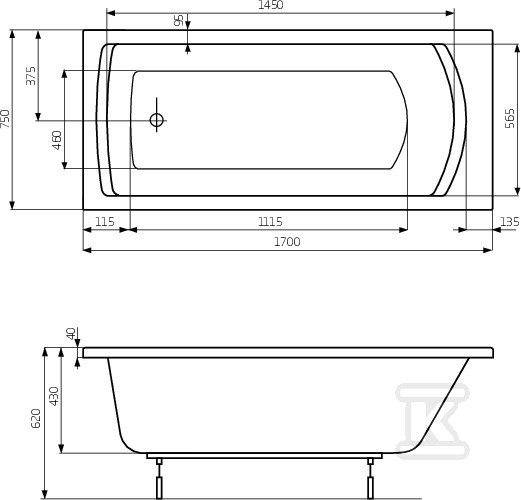 Vaňa Biele nohy Linea 1700X750 - A24T042000