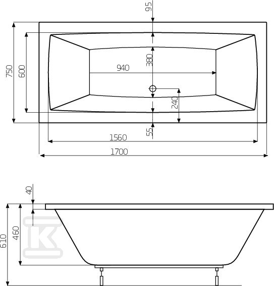 Vaňa Vita 1700X750 Nohy Biela - A24T066000