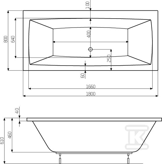 Cada Vita 1800X800 Picioare Alb - A24T074000