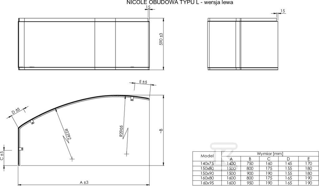 Akrylové pouzdro Nicole Le 1500X800 - A25T048000