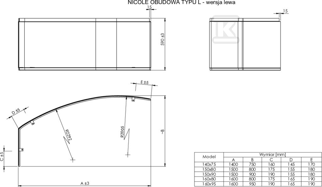 Akrylové pouzdro Nicole Le 1500X900 - A25T052000