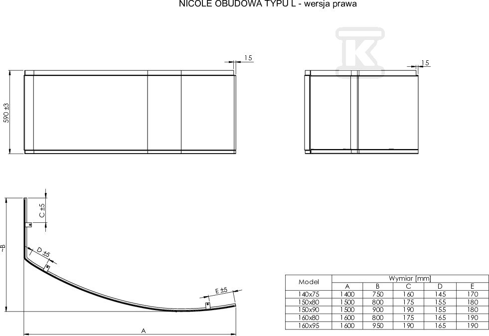 Akrylátové puzdro na vaňu Nicole Pr - A25T062000