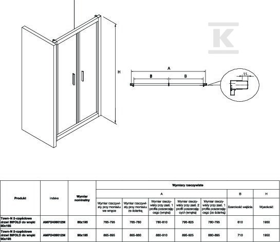 Kabina Town New 2P BIFOLD 800X1950MM - AMP2408012M