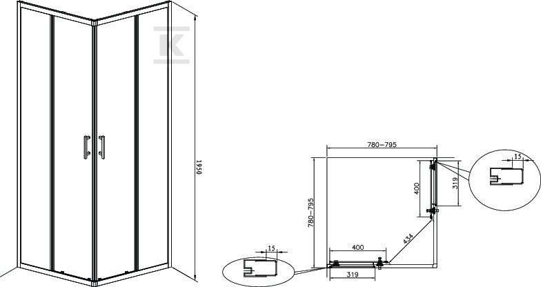 Kabina Town New 2L2 SQUARE 800x1950 - AMP2608012M