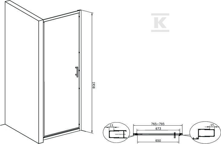 Kabina Town New PE 1-CZ.OTW. 800X1950MM - AMP2708012M