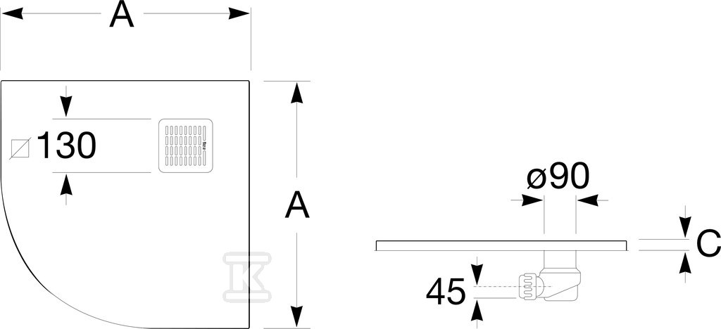 ROCA TERRAN sprchová vanička 1/4 - AP10538438401100