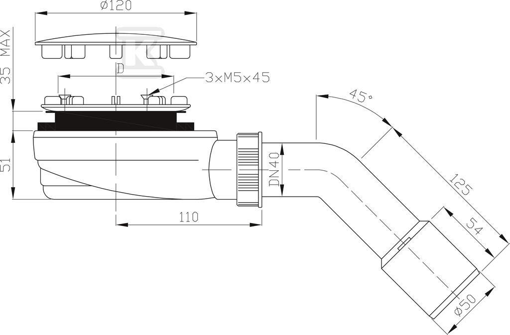 Ultra płaski odpływ brodzikowy 90mm, - PD5000168