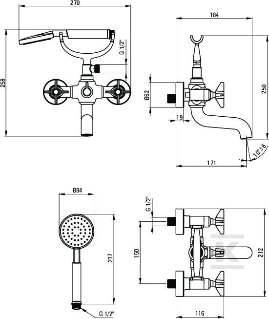 Bateria wannowa z zestawem prysznicowym - BQT_M11D