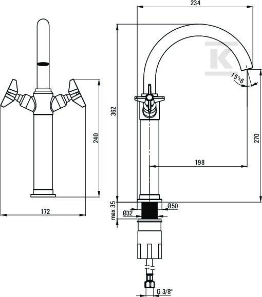 Bateria umywalkowa wysoka Temisto, - BQT_M25D