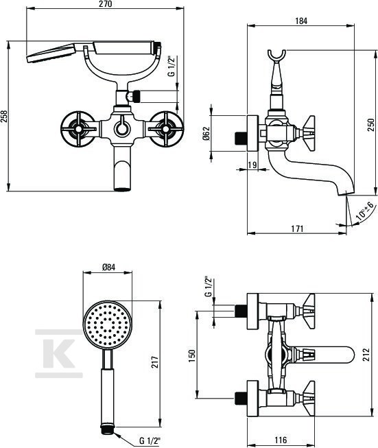 Bateria wannowa z zestawem prysznicowym - BQT_N11D